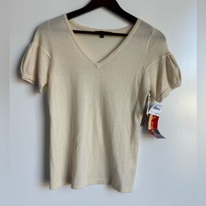 David Meister 100% Cashmere Sweater Cream Small Women NEW puff short sleeve
